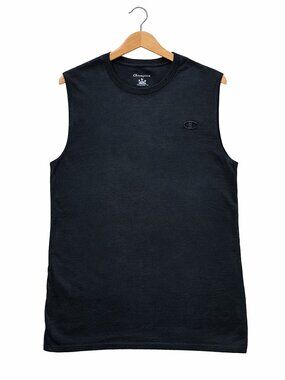 Champion Muscle Tank Mens M Black Sleeveless Shirt Gym Workout Cotton Logo